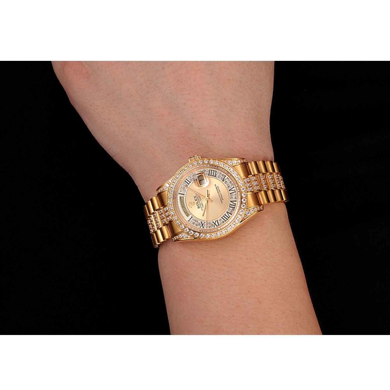 AAA Replica Watches Dial Gold Bracelet Diamond Gold Diamond Pave Swiss 1453954 Rolex Day-Date 0724